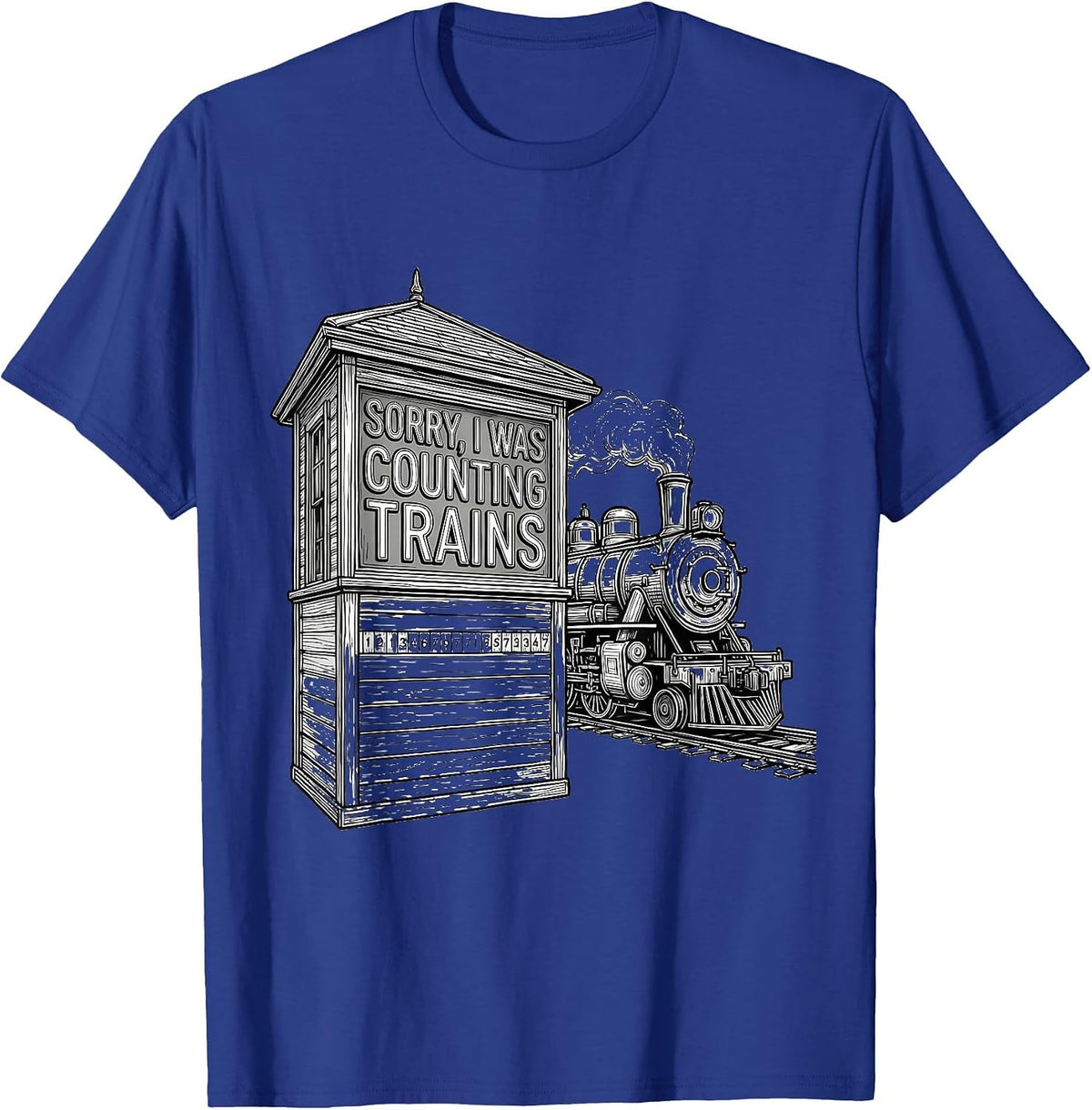 Men's Sorry, I Was Counting Trains Funny Train Enthusiast Hobbyist T-Shirt - Royal Blue
