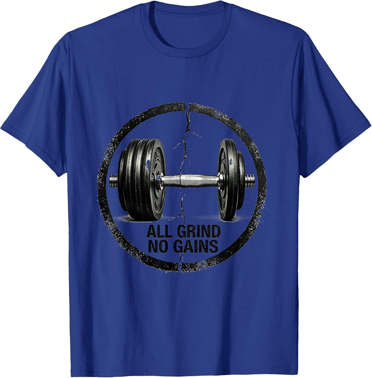 Men's All Grind No Gains Funny Gym Workout Deadpan Humor T-Shirt - Royal Blue