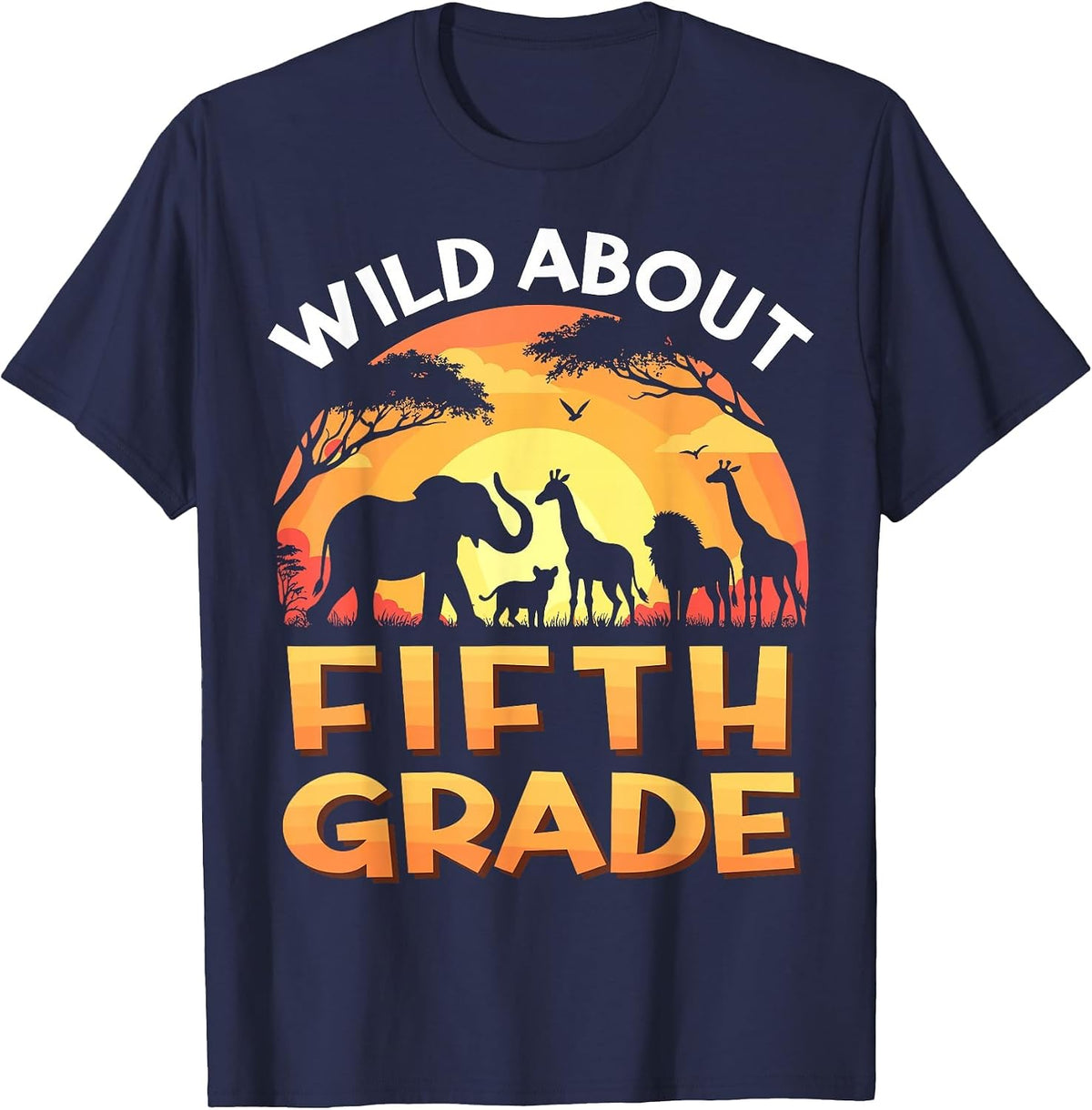 Wild About Fifth Grade Zoo Animals Back to School Safari T-Shirt - Navy Blue
