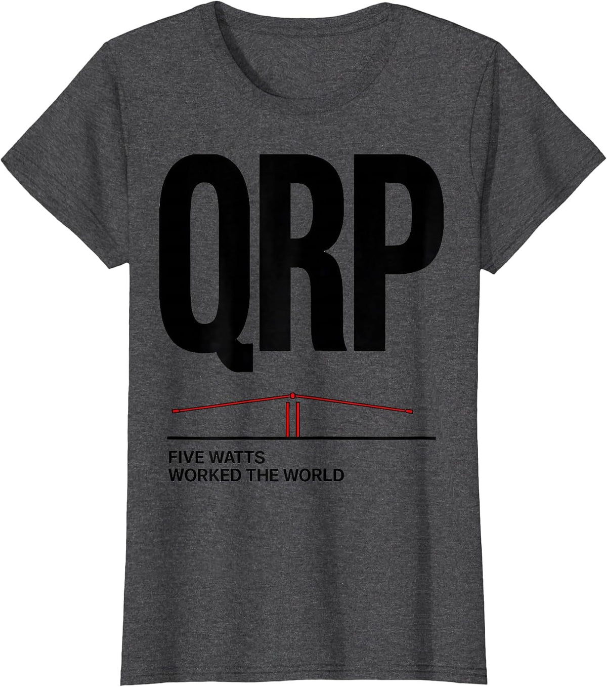 Women's QRP Five Watts Worked The World Funny Ham Radio Operator T-Shirt - Dark Heather Grey