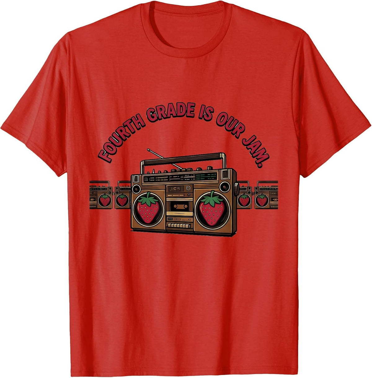 Men's Fourth Grade Is Our Jam Retro Boombox Teacher Student Back T-Shirt - Red