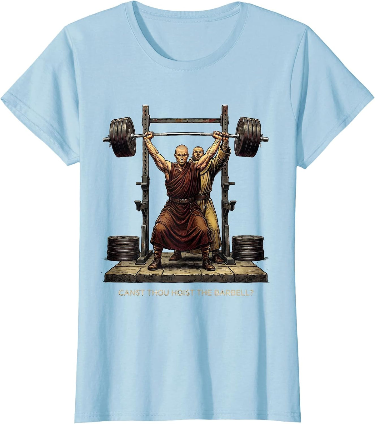 Women's Canst Thou Hoist the Barbell Funny Christian Gym Workout T-Shirt - Baby Blue