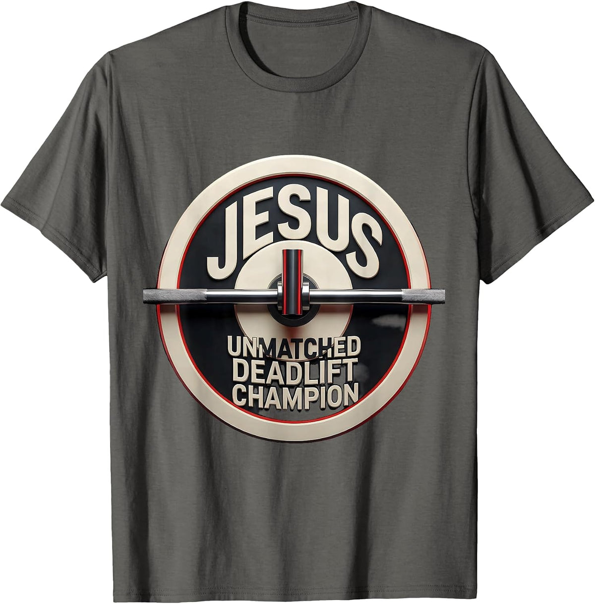 Jesus The Unmatched Deadlift Champion Geometric Christian T-Shirt - Asphalt Grey