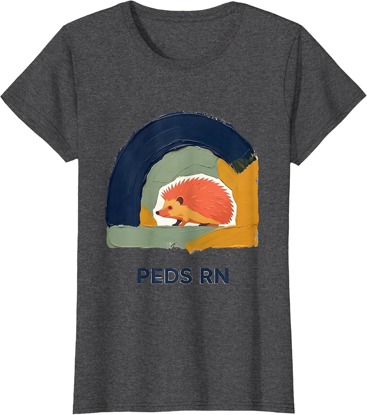 Women's PEDS RN Cute Hedgehog Pediatric NICU Nurse Work Pride T-Shirt - Dark Heather Grey