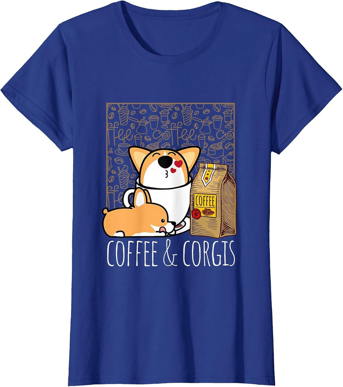 Pembroke Welsh Corgi Dog Coffee Lover Caffeine Corgi Mom Dad T-Shirt - Royal Blue
