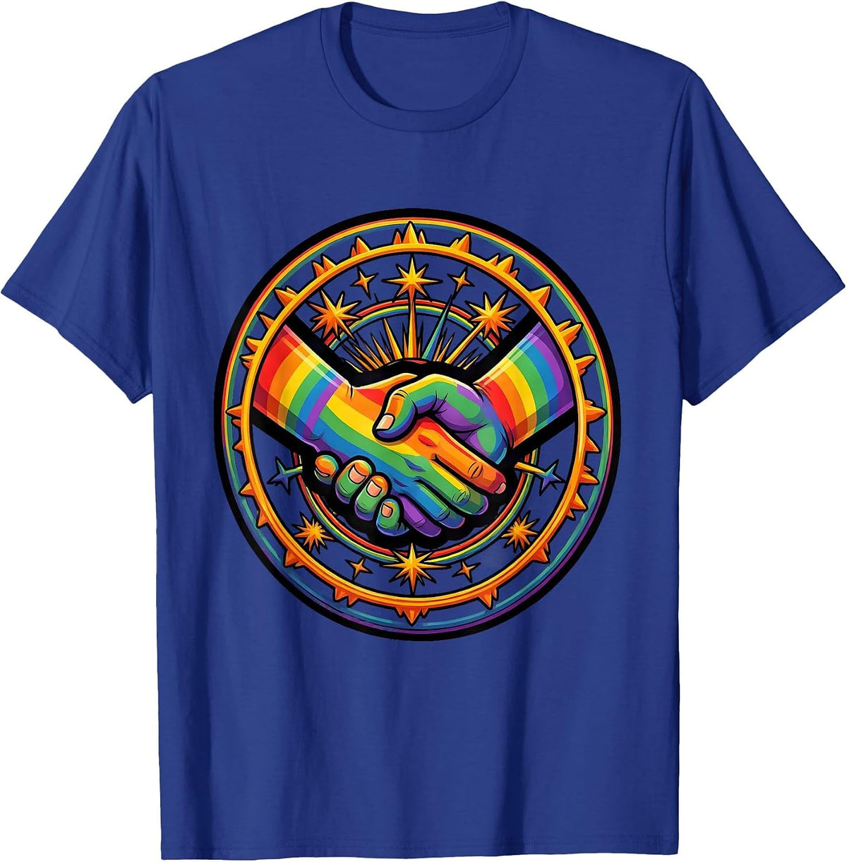 Men's Glowing Interlocked Hands Pride Unity Design T-Shirt - Royal Blue