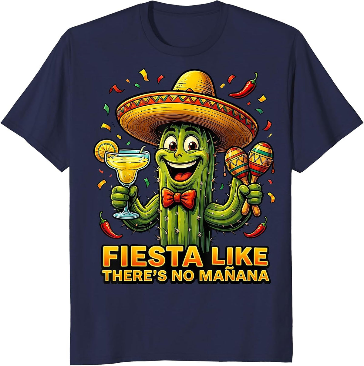 Fiesta Like There's No Manana Cinco De Mayo T-Shirt - Navy Blue