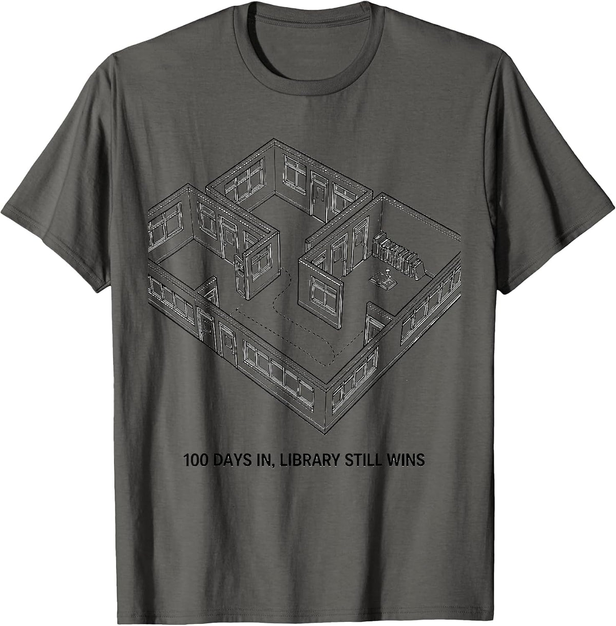 100 Days In Library Still Wins Reading Teacher 100th Day T-Shirt - Asphalt Grey