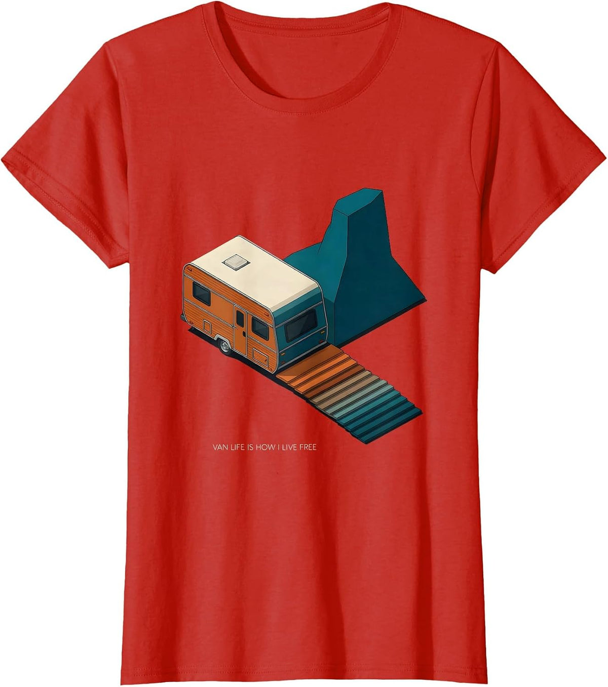 Women's Van Life Is How I Live Free Retro Van Dwellers Road Trip T-Shirt - Red