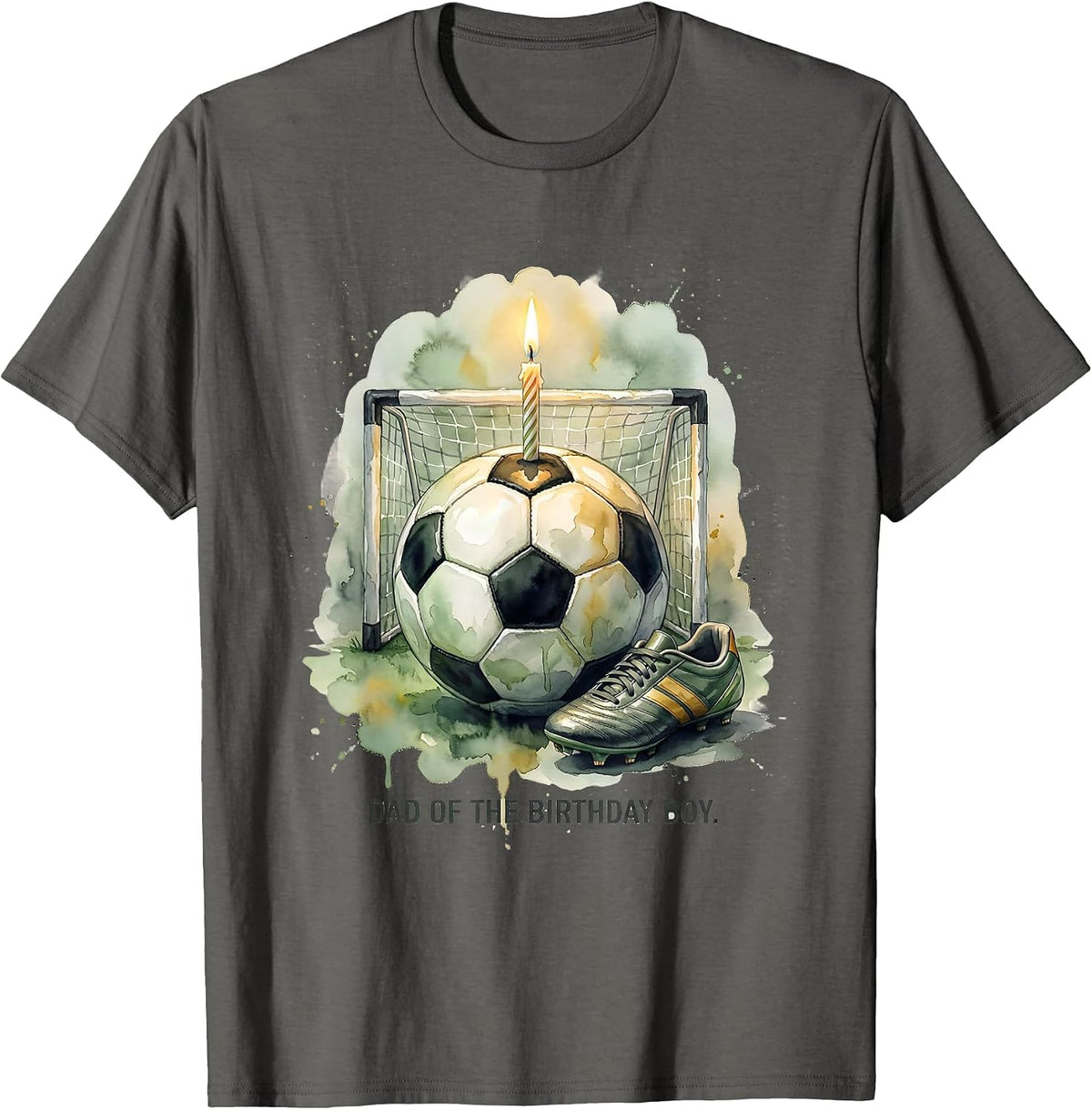 Dad of the Birthday Boy Watercolor Soccer Family Matching T-Shirt - Asphalt Grey