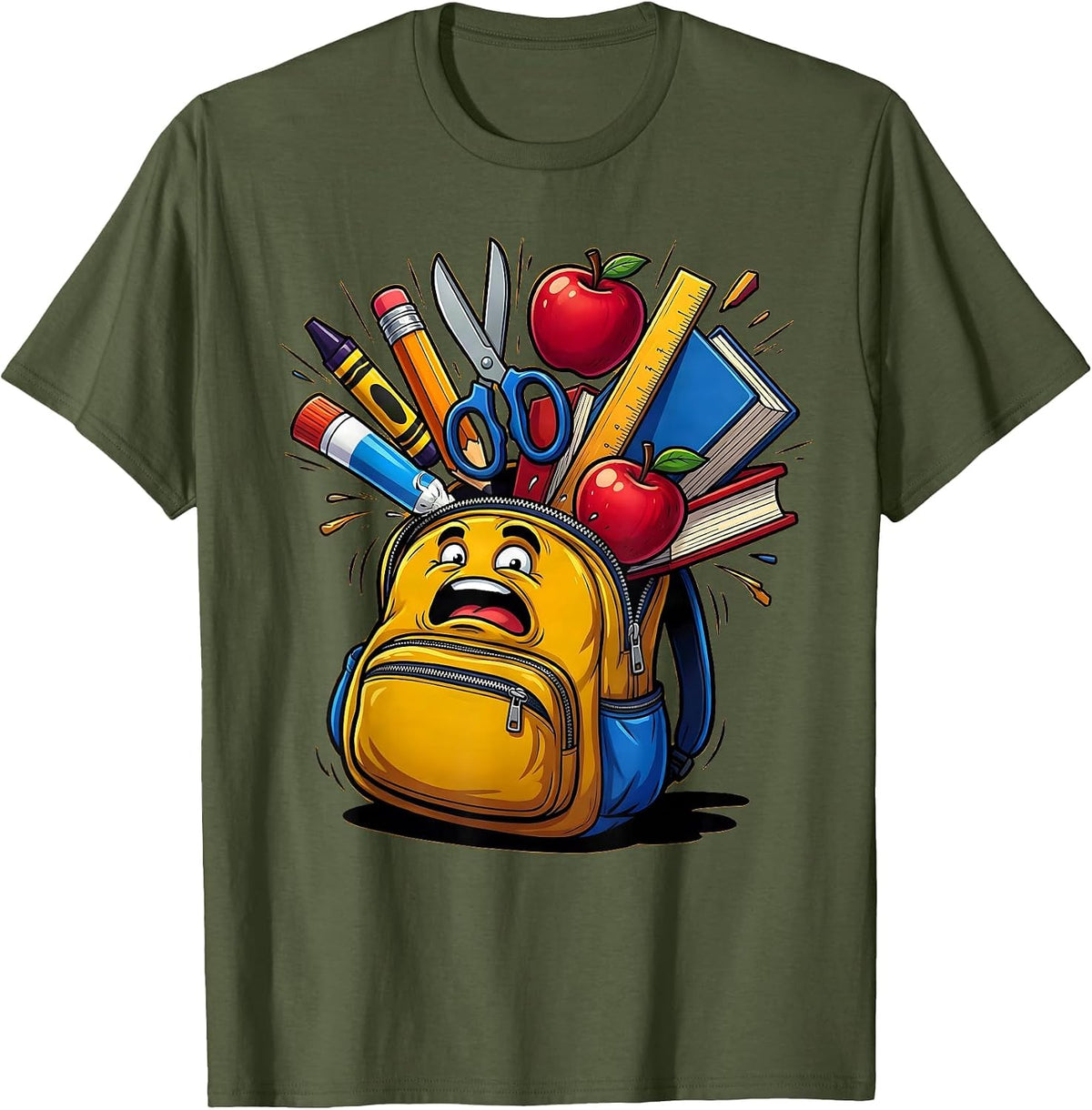 Paraprofessional Overflowing Backpack Graphic T-Shirt - Olive Green
