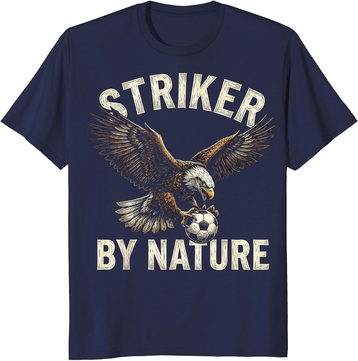 Striker By Nature Soccer Graphic Design T-Shirt - Navy Blue