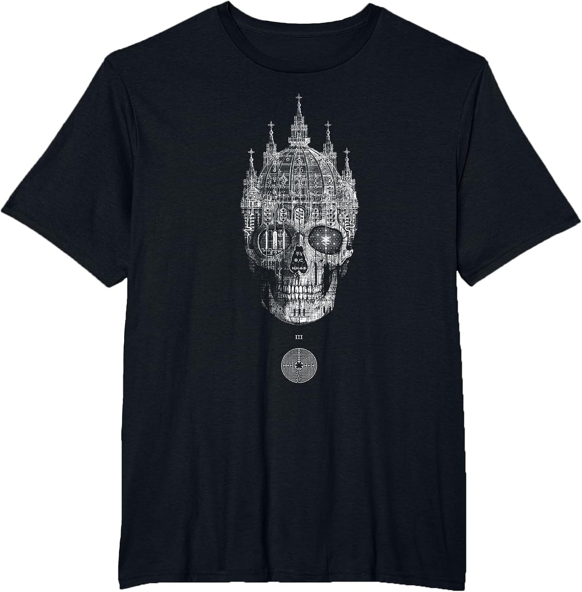 THE King Skull and Crown Memento Mori Occult Sacred Geometry T-Shirt - Black