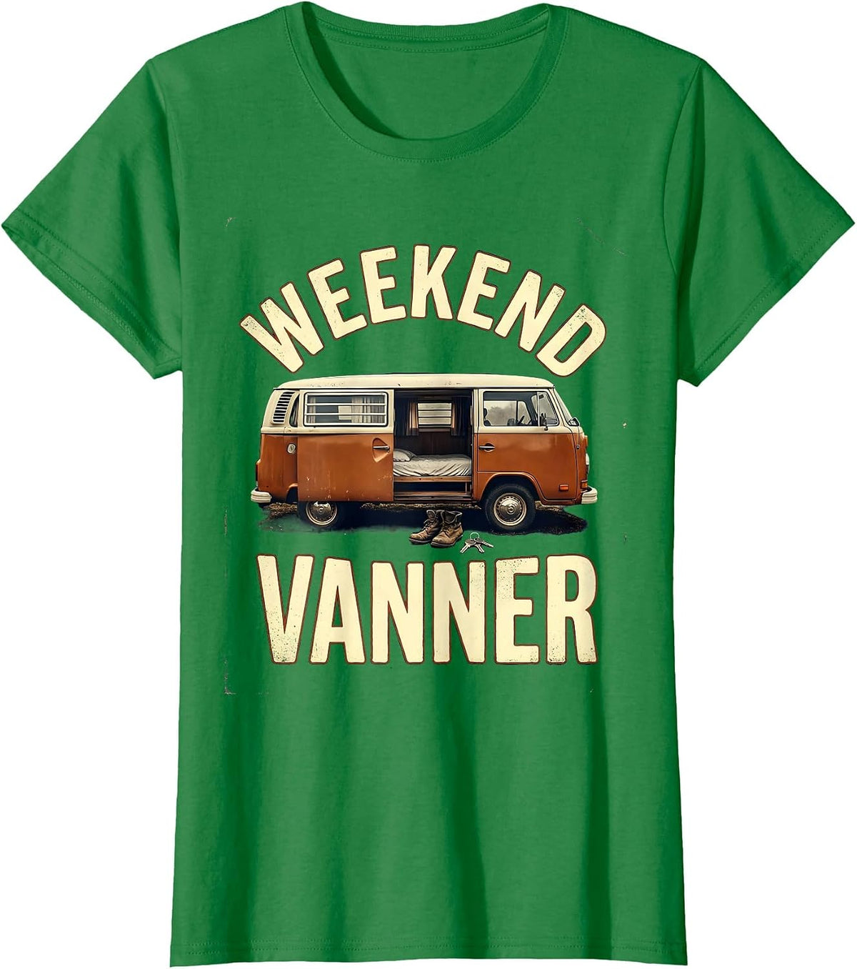 Women's Weekend Vanner Vintage Van Life Retro Road Trip T-Shirt - Kelly Green