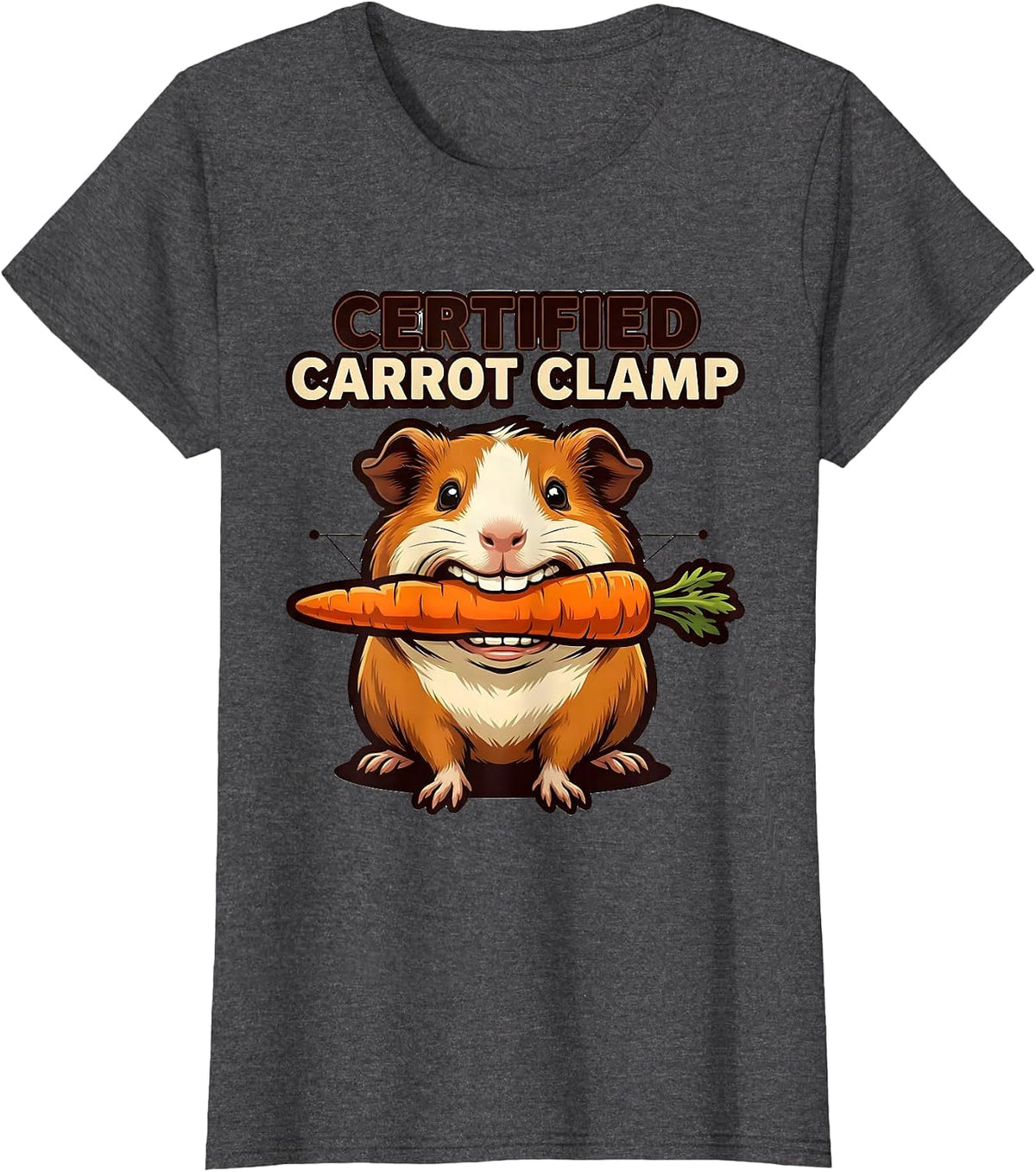 Women's Certified Carrot Clamp Funny Guinea Pig Cavy Lover Humor T-Shirt - Dark Heather Grey