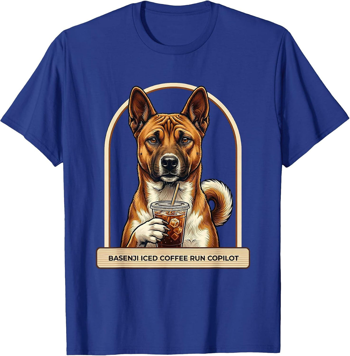 Basenji Iced Coffee Run Copilot Funny Dog Lover Humor T-Shirt - Royal Blue