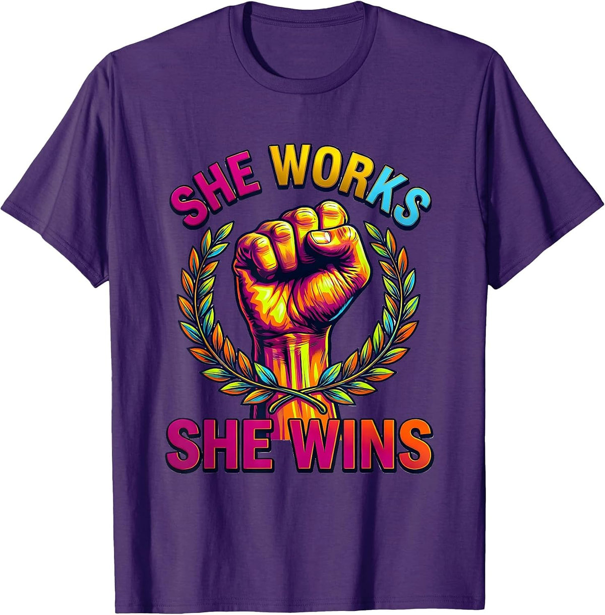 She Works She Wins Labor Day Celebration Design T-Shirt - Purple