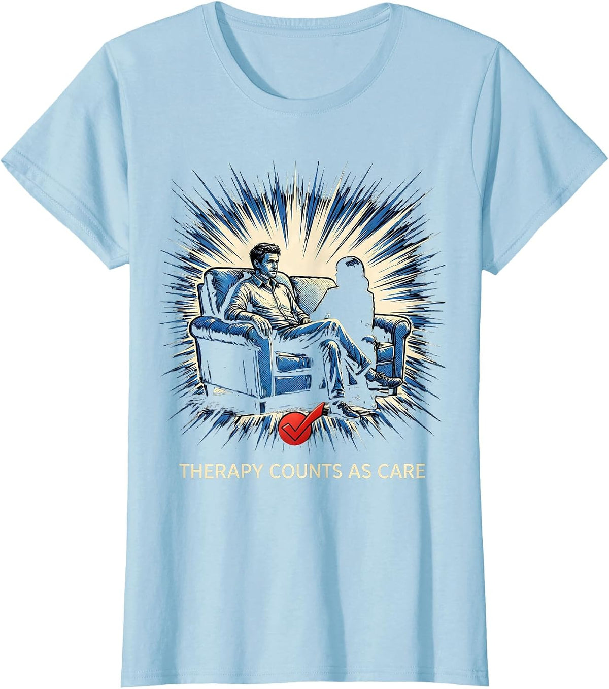 Therapy Counts As Care Comic Book Mental Health Awareness T-Shirt - Baby Blue