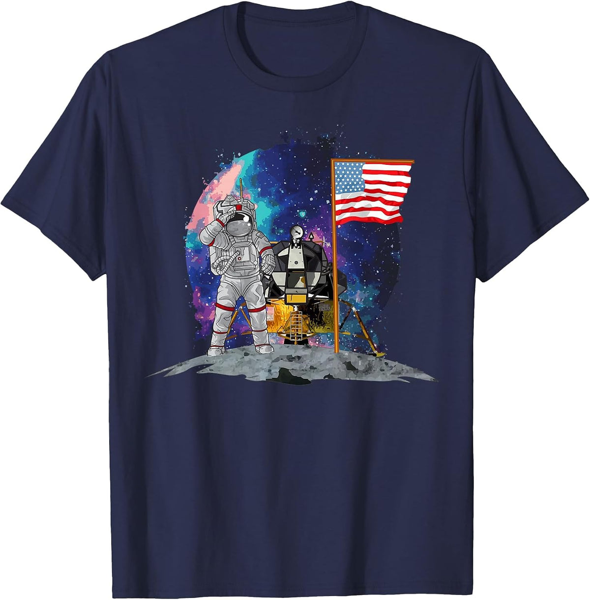 Moon Landing 50th Anniversary - US Astronaut on the Moon T-Shirt - Navy Blue