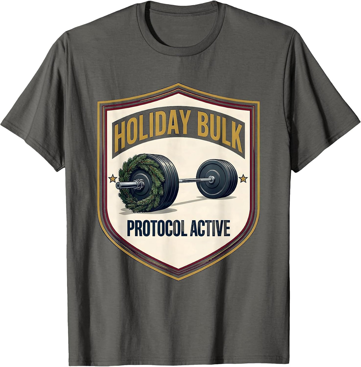Men's Holiday Bulk Protocol Active Funny Christmas Weightlifting T-Shirt - Asphalt Grey