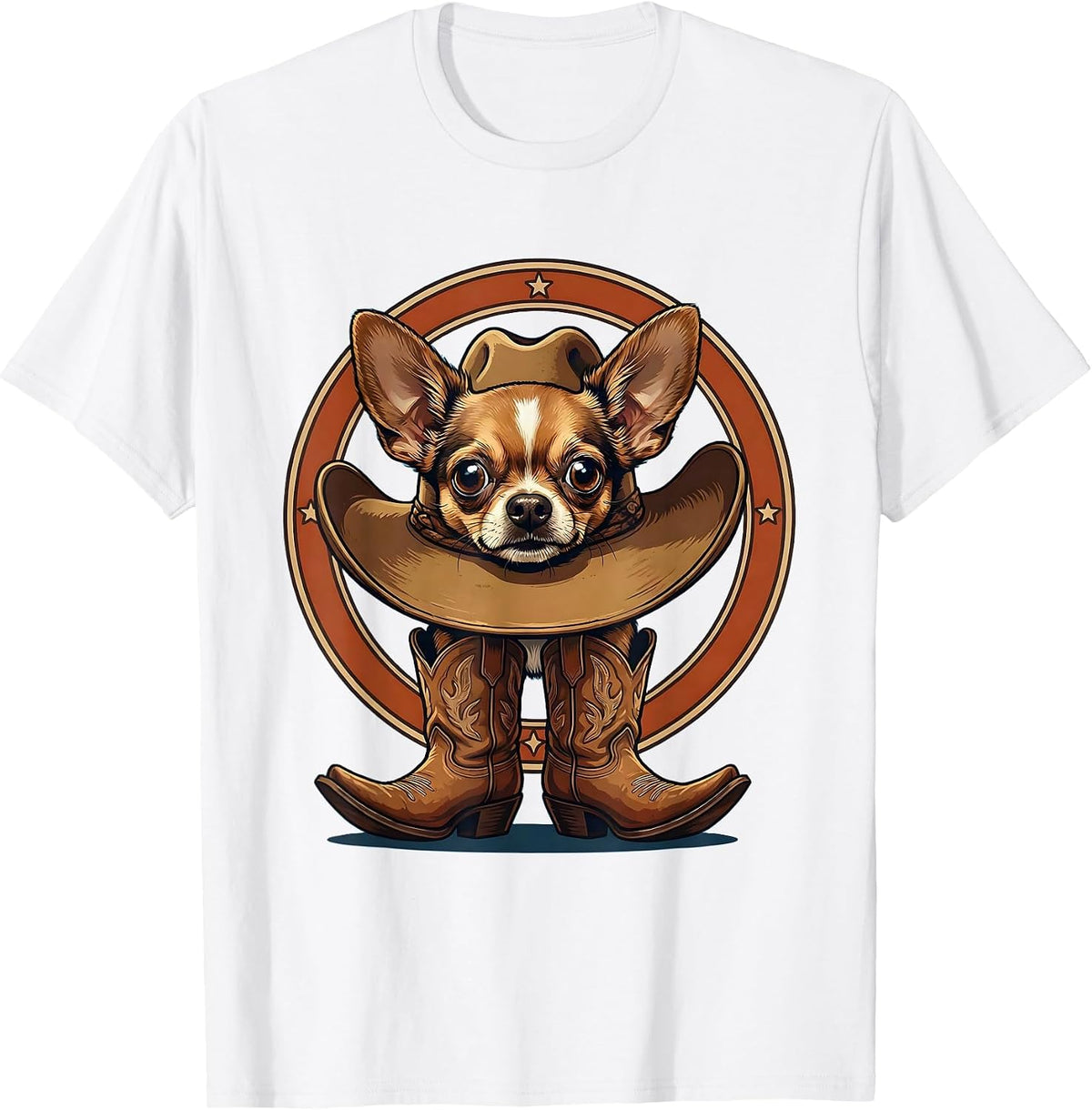 Men's Funny Chihuahua Cowboy Hat and Boots Illustration T-Shirt - White