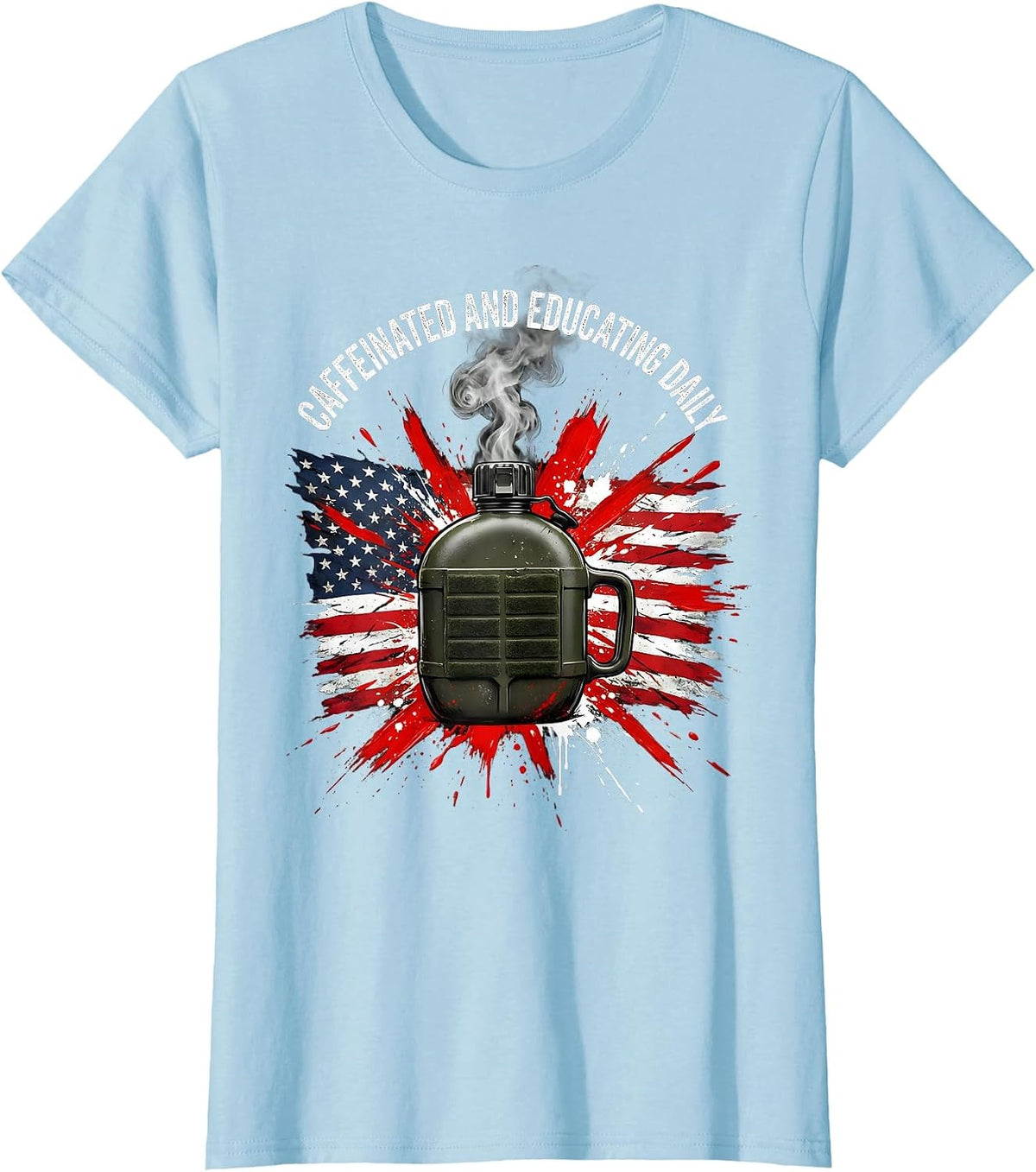 Caffeinated and Educating Daily 5th Grade Teacher T-Shirt - Baby Blue
