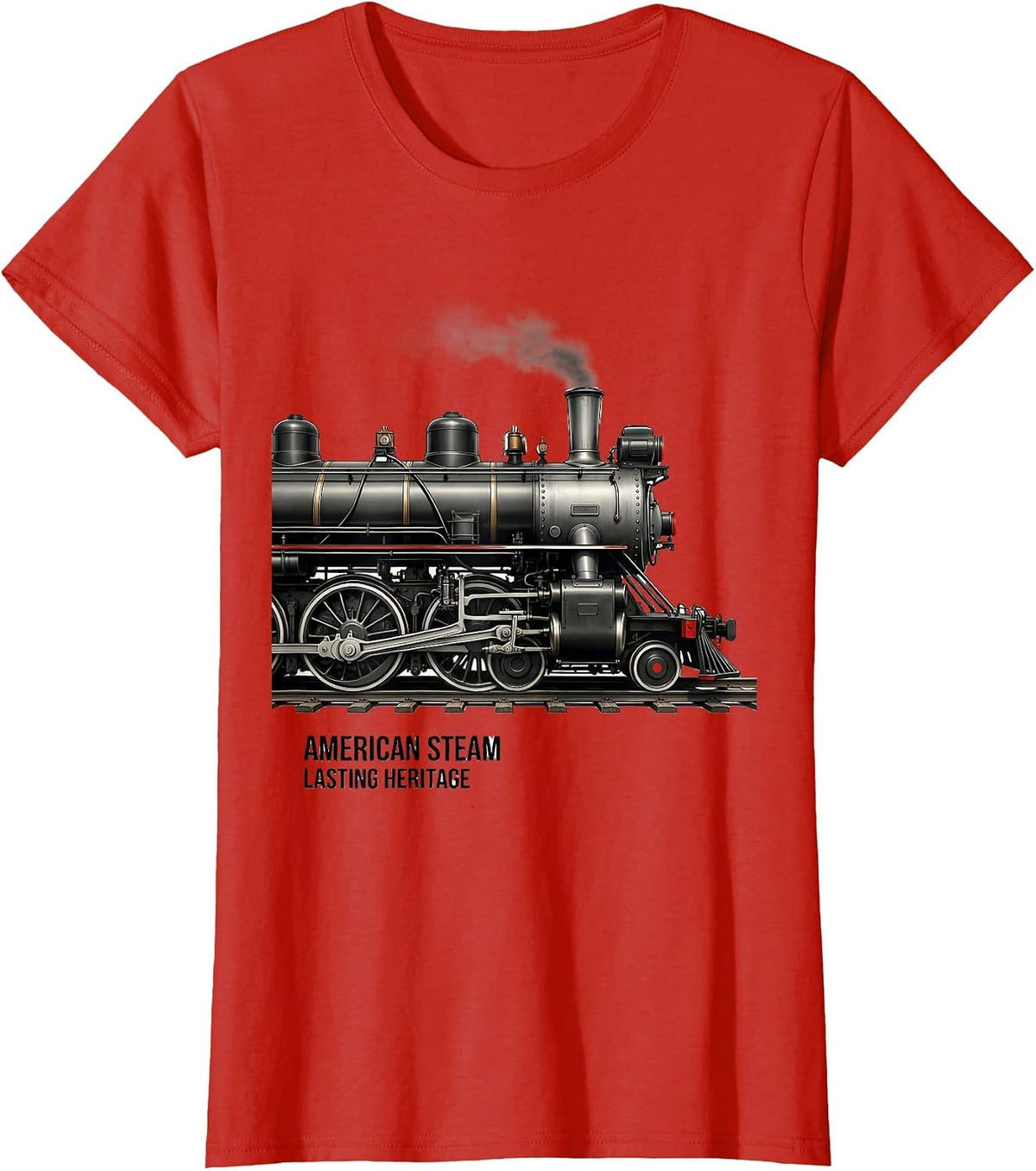 Women's American Steam Lasting Heritage Vintage Steam Locomotive T-Shirt - Red