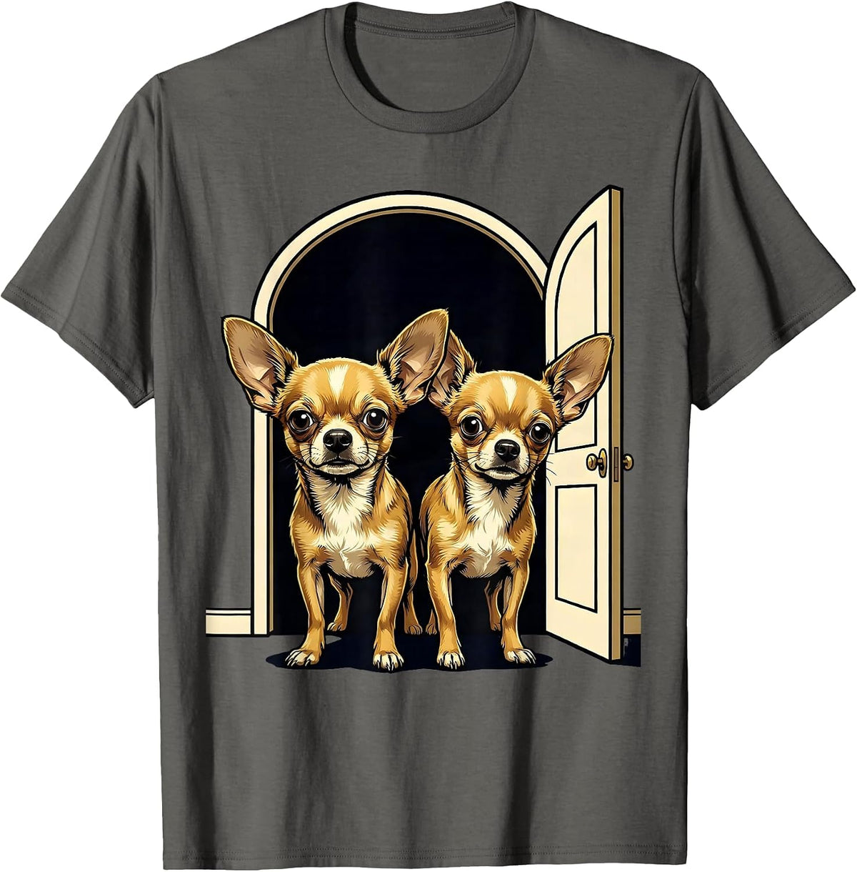 Chihuahua Pair Cartoon Dog Lover Humor T-Shirt - Asphalt Grey