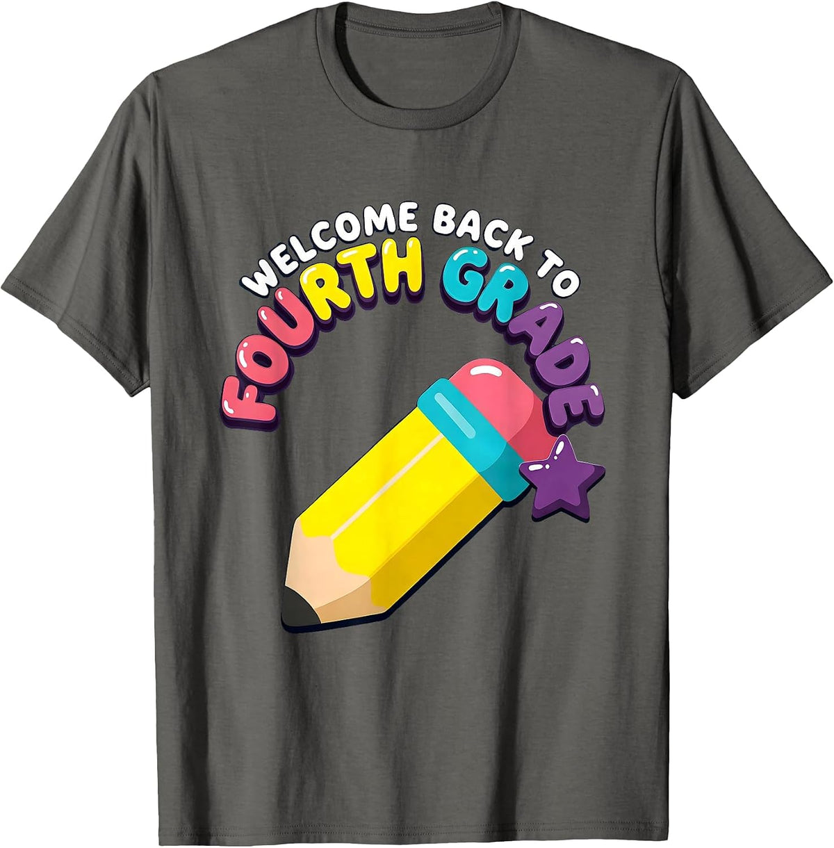 Welcome Back To Fourth Grade Playful Teacher Student Back T-Shirt - Asphalt Grey