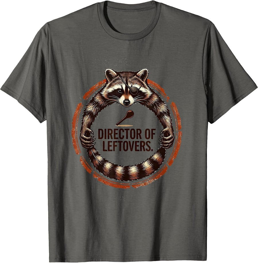 Director Of Leftovers Funny Raccoon Thanksgiving Humor T-Shirt - Asphalt Grey