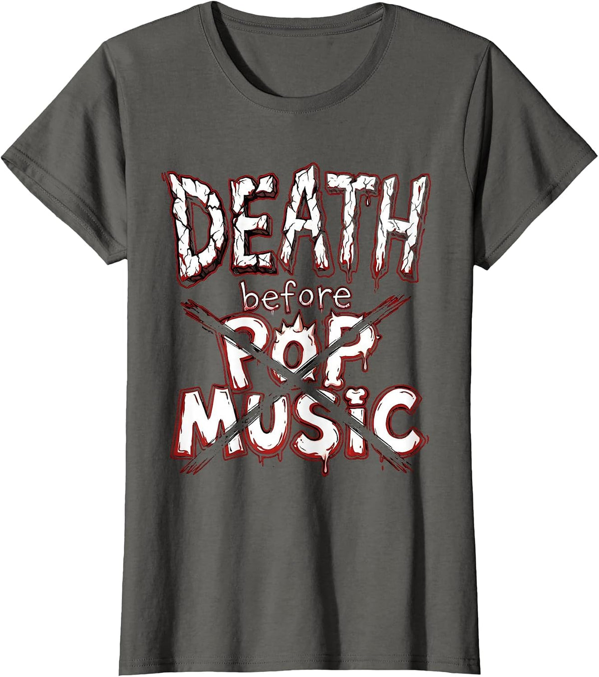Women's Death Before Pop Music Metal Band Graphic T-Shirt - Asphalt Grey