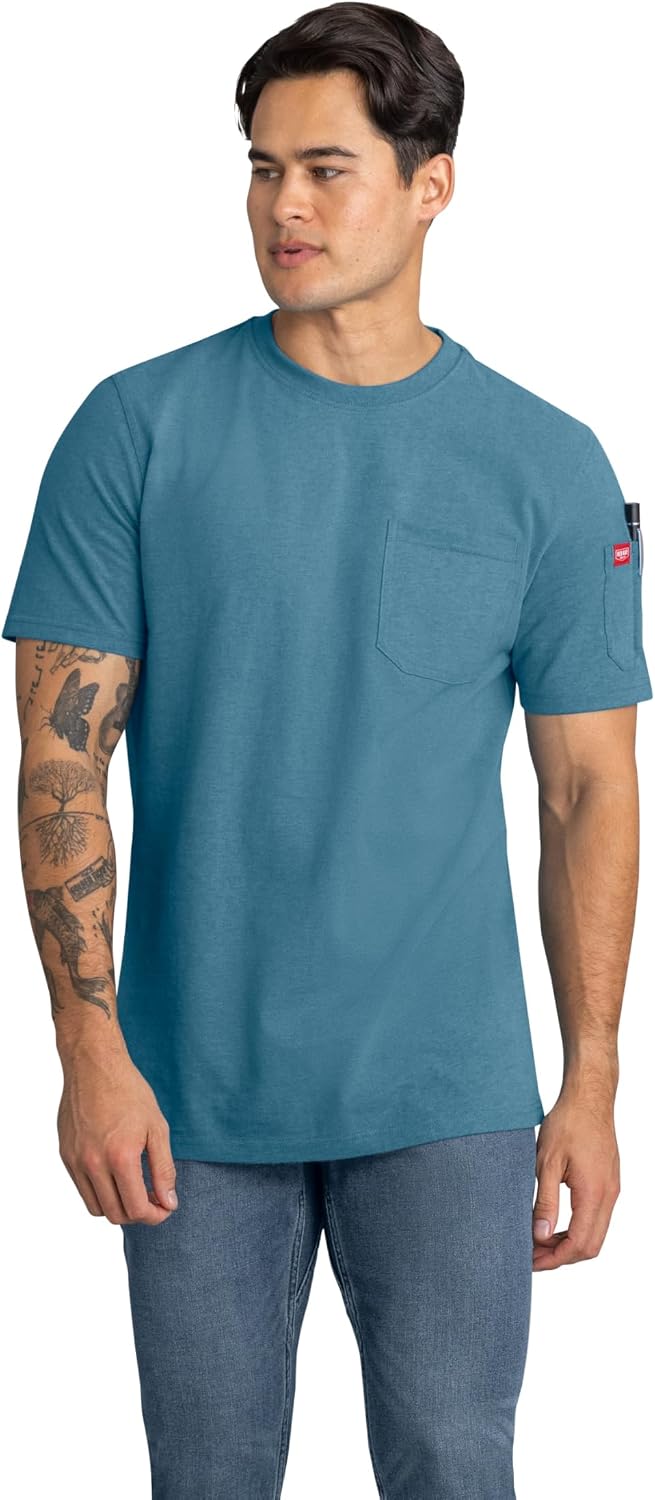 Red Kap Men's Short Sleeve Heavyweight Slim Fit Cotton T-Shirt - Heather Niagara Blue