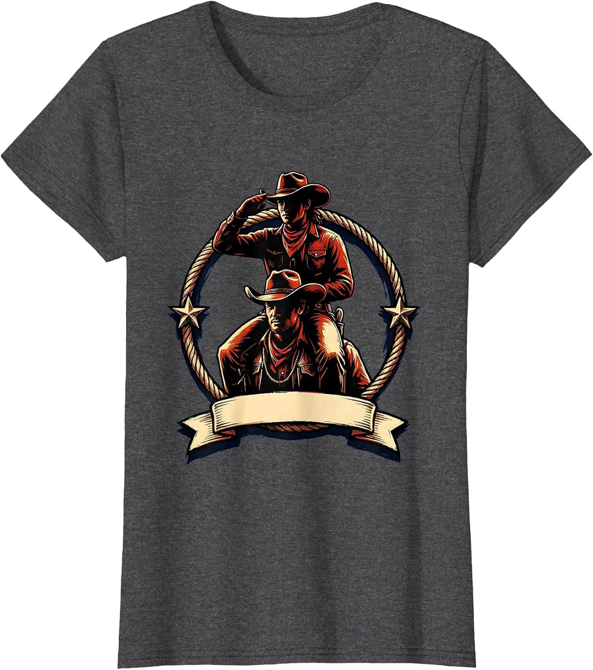 Women's Cowgirl Riding Cowboy Rodeo Graphic Tee T-Shirt - Dark Heather Grey