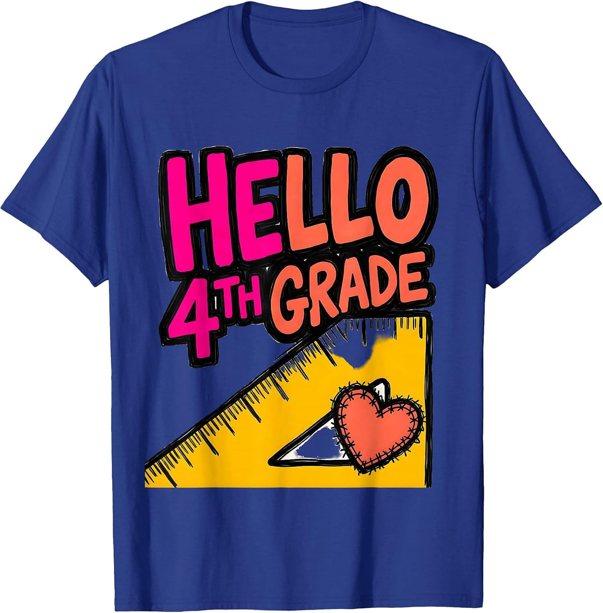 Men's Hello 4th Grade Leopard Teacher Back To School Girls T-Shirt - Royal Blue
