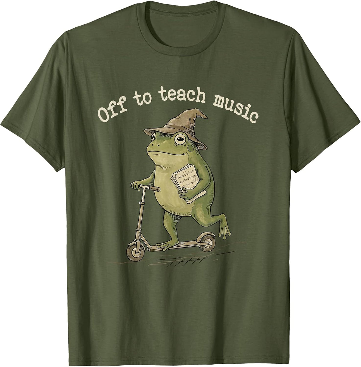 Off to Teach Music Teacher Appreciation Frog Meme Teaching T-Shirt - Olive Green