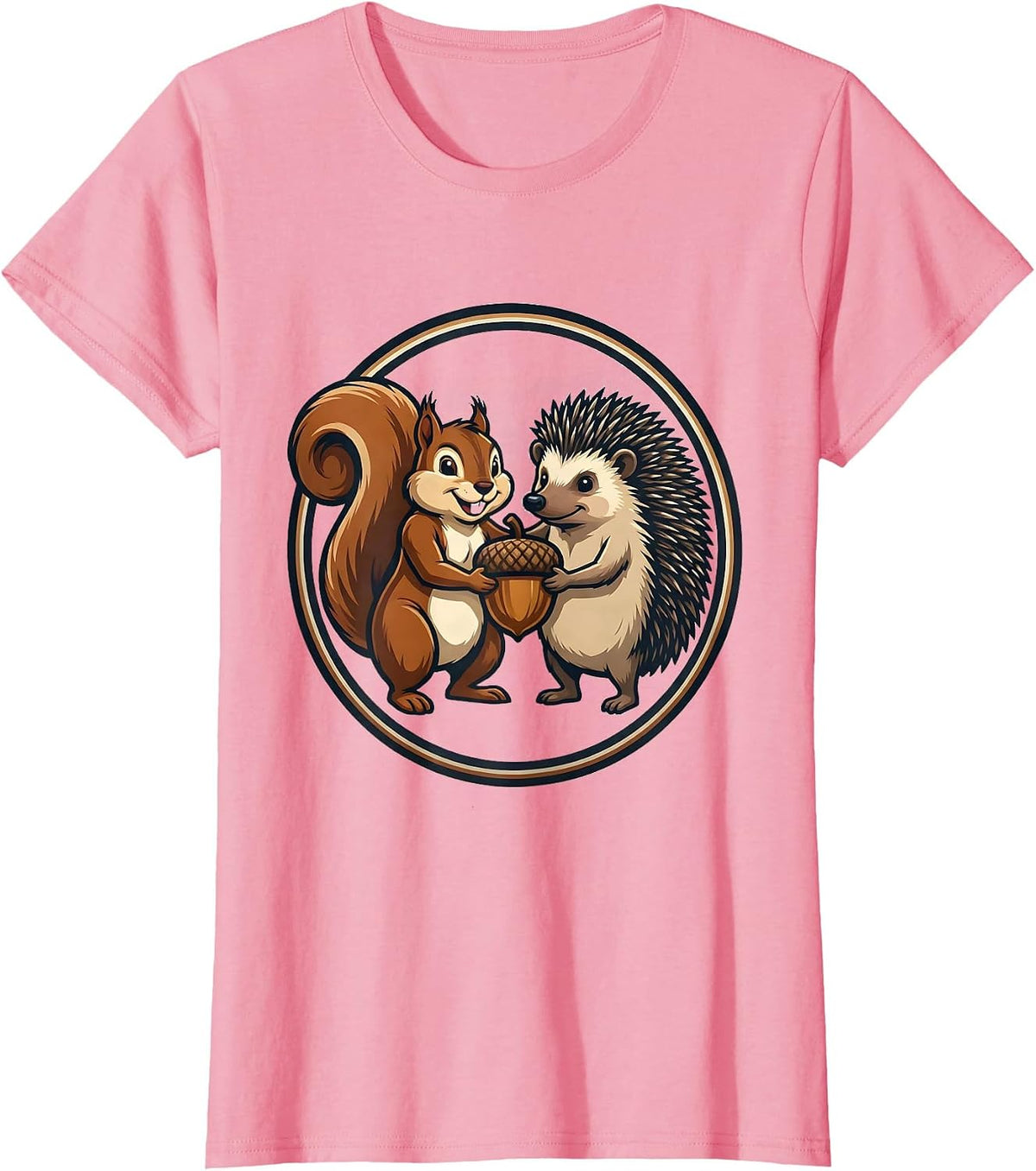 Women's Squirrel And Hedgehog Mascot Friends Novelty Animal Humor T-Shirt - Pink