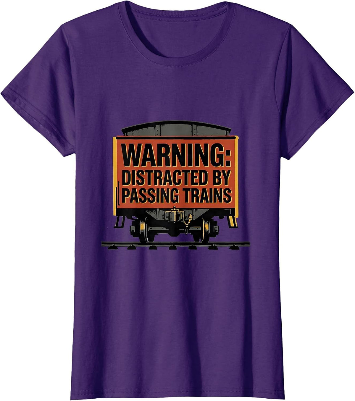 Women's Warning Distracted By Passing Trains Retro Train Enthusiast T-Shirt - Purple