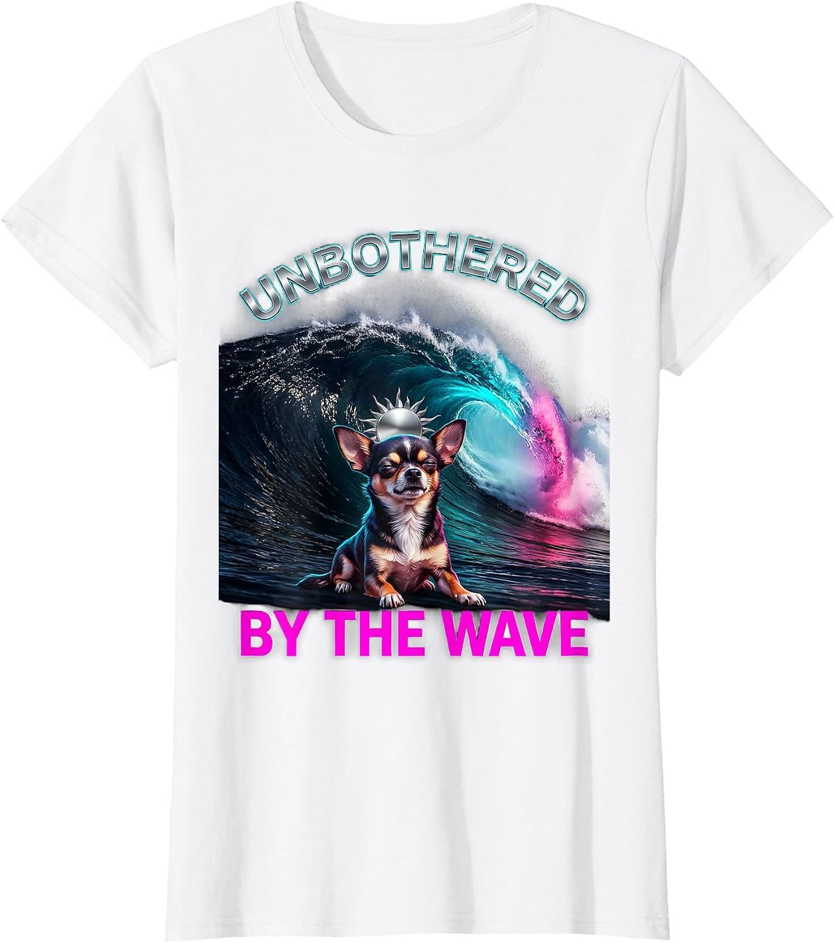 Unbothered By The Wave Vaporwave Y2K Chihuahua Surfing T-Shirt - White