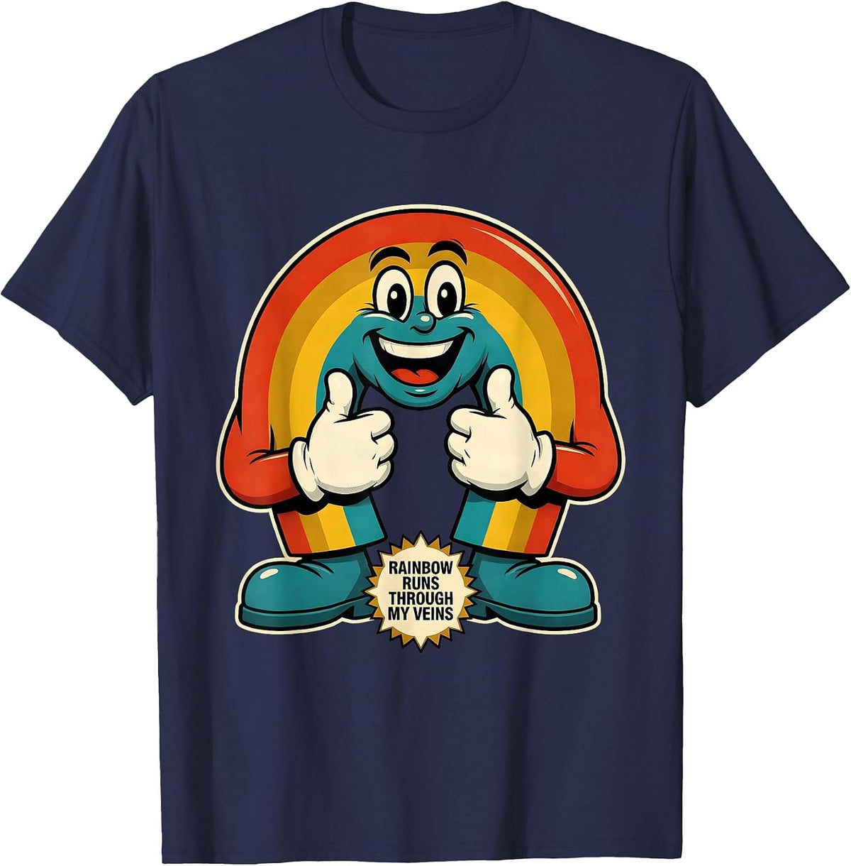 Men's Rainbow Runs Through My Veins Pride Design T-Shirt - Navy Blue