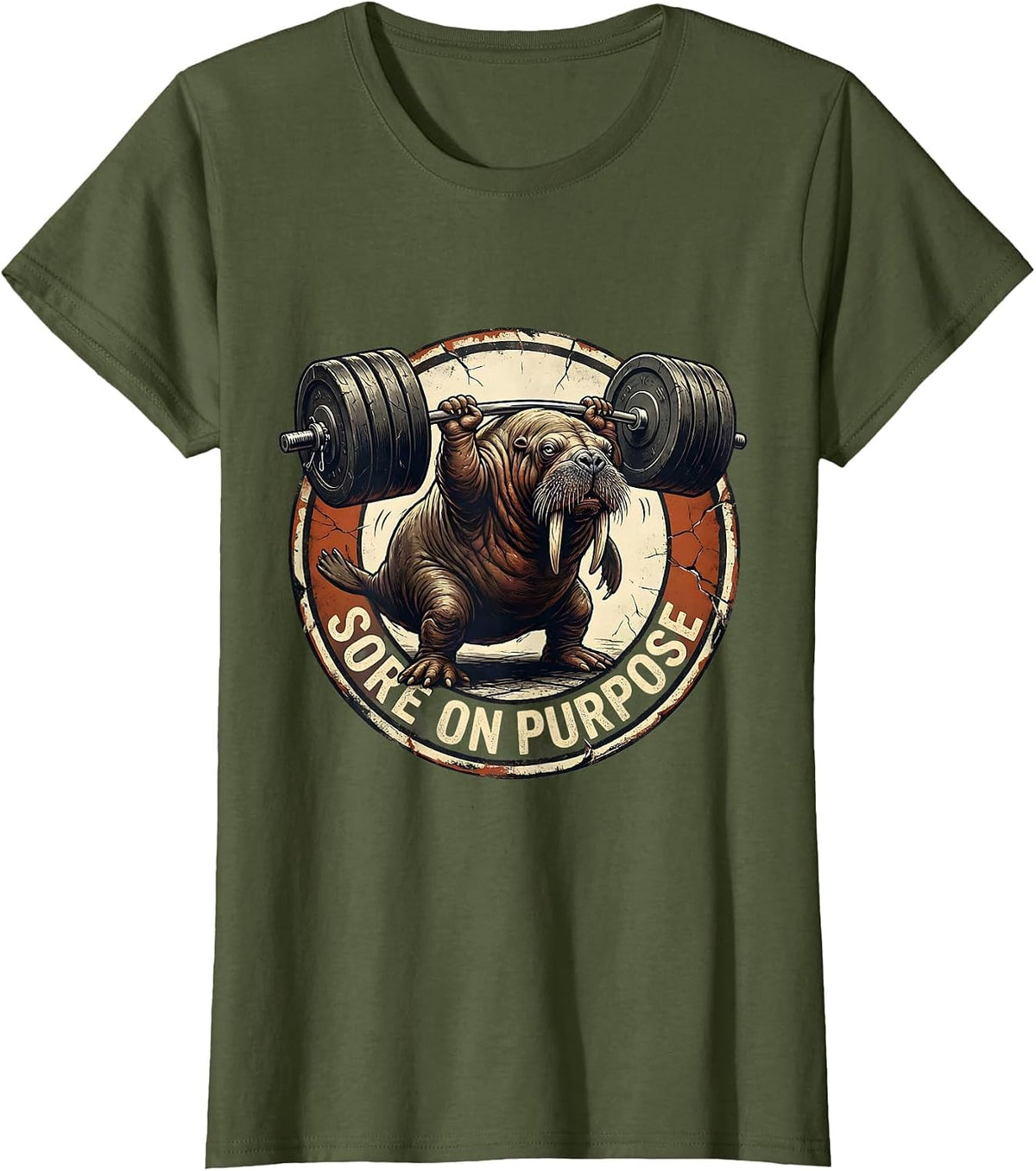 Women's Sore On Purpose Distressed Funny Gym Weightlifting Workout T-Shirt - Olive Green
