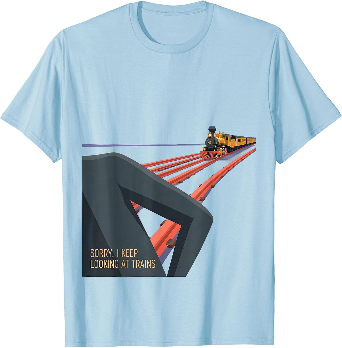 Men's Sorry, I Keep Looking At Trains Funny Train Enthusiast Model T-Shirt - Baby Blue