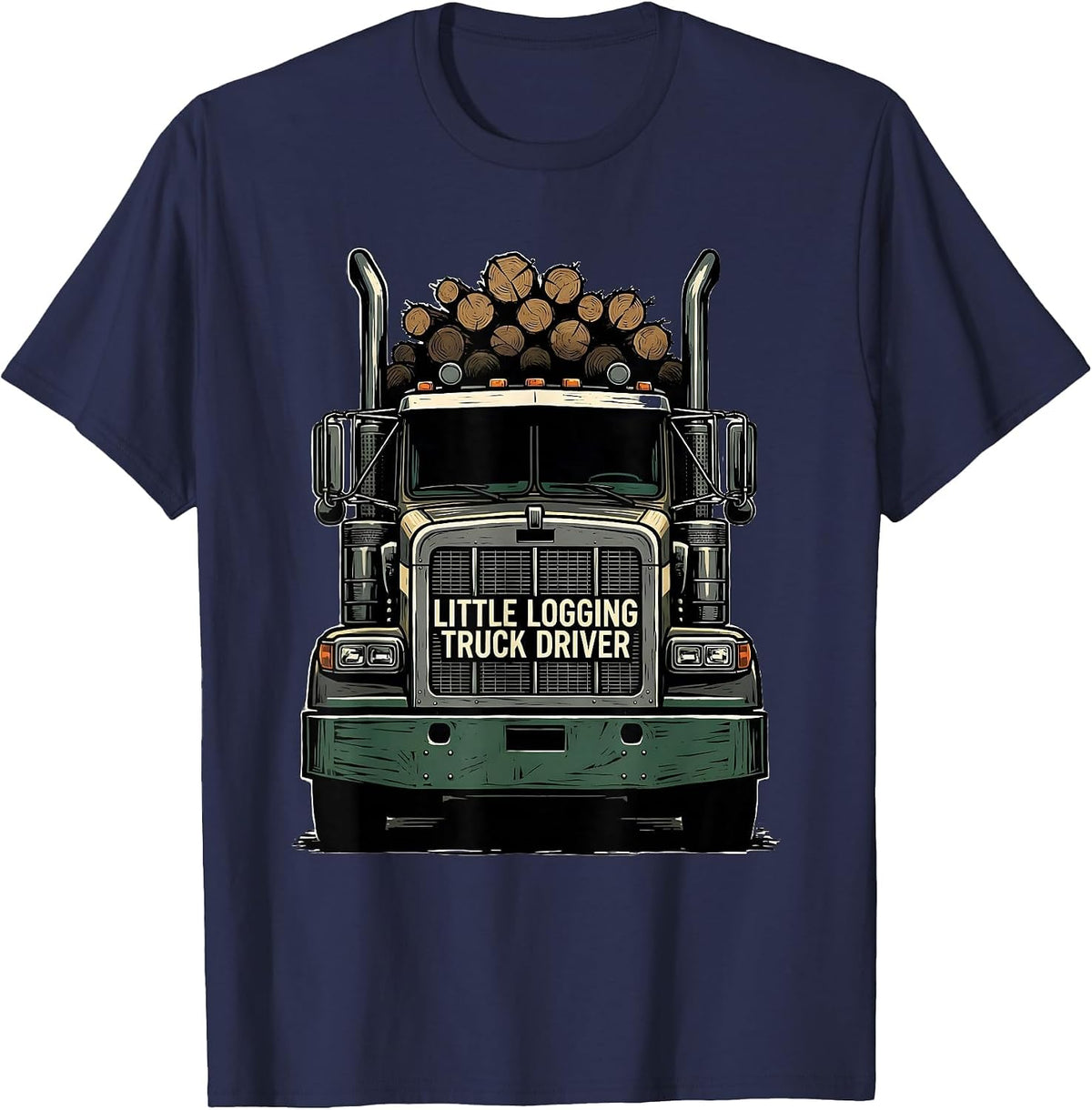 Men's Little Logging Truck Driver Funny Toddler Trucker Dad Humor T-Shirt - Navy Blue
