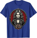 Rock Style Leather Jacket Studded Collar Illustration T-Shirt - Royal Blue