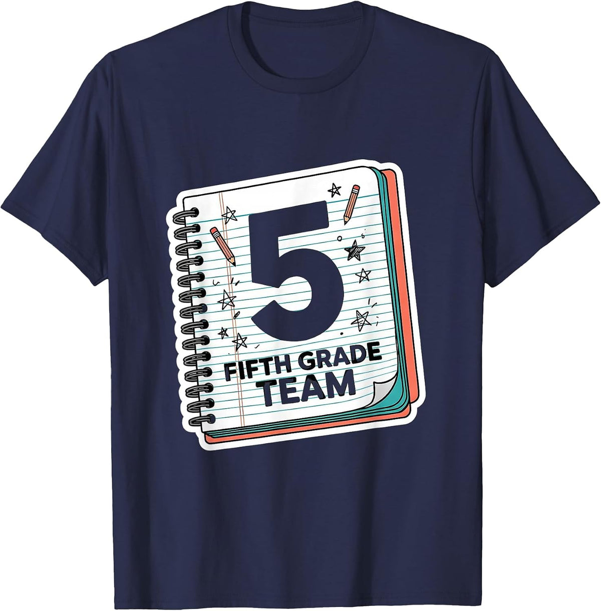 Men's Fifth Grade Team Playful Teacher Back to School Sticker T-Shirt - Navy Blue