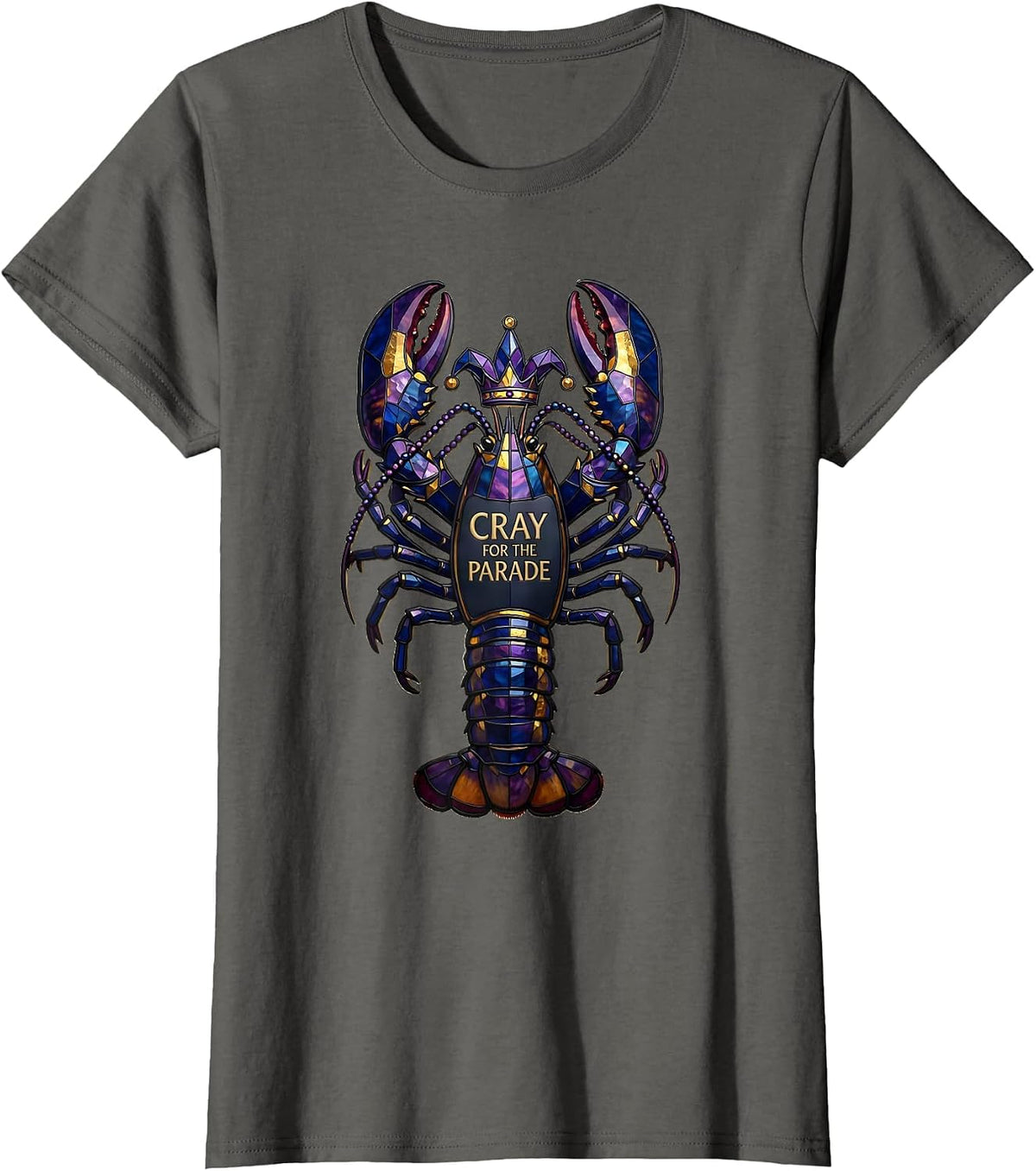 Women's Cray For The Parade Stained Glass Mardi Gras Fat Tuesday T-Shirt - Asphalt Grey