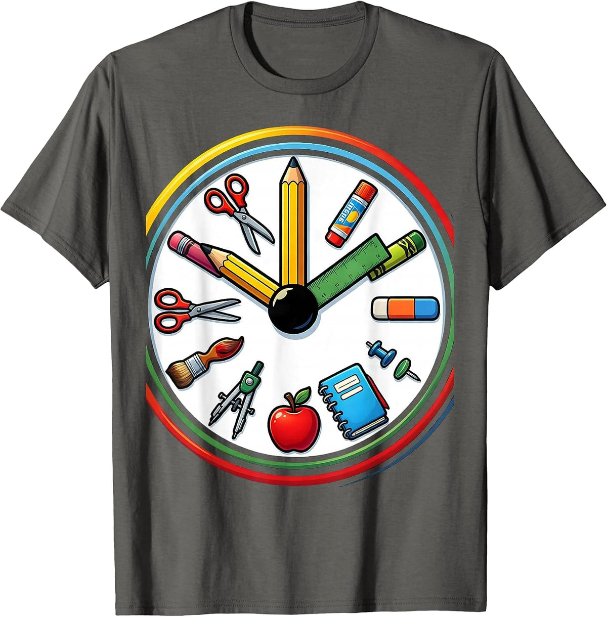 4th Grade Teacher Clock School Supplies Gift T-Shirt - Asphalt Grey