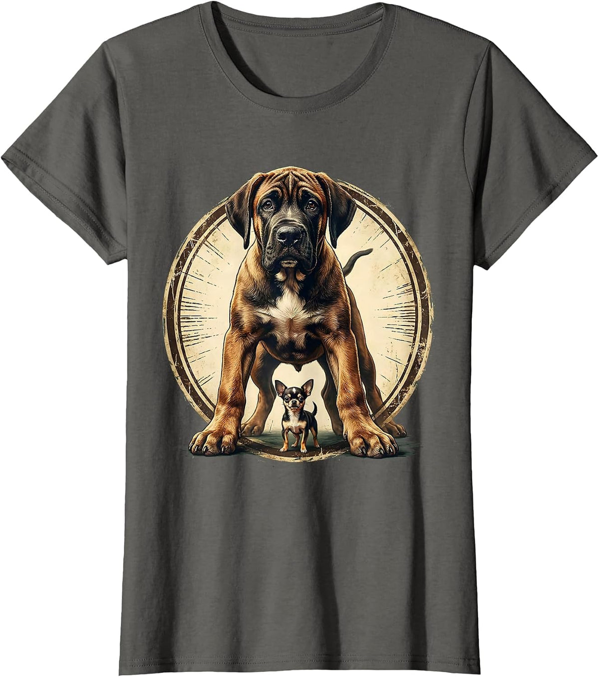 Women's Big Little Great Dane and Chihuahua Dog Design T-Shirt - Asphalt Grey
