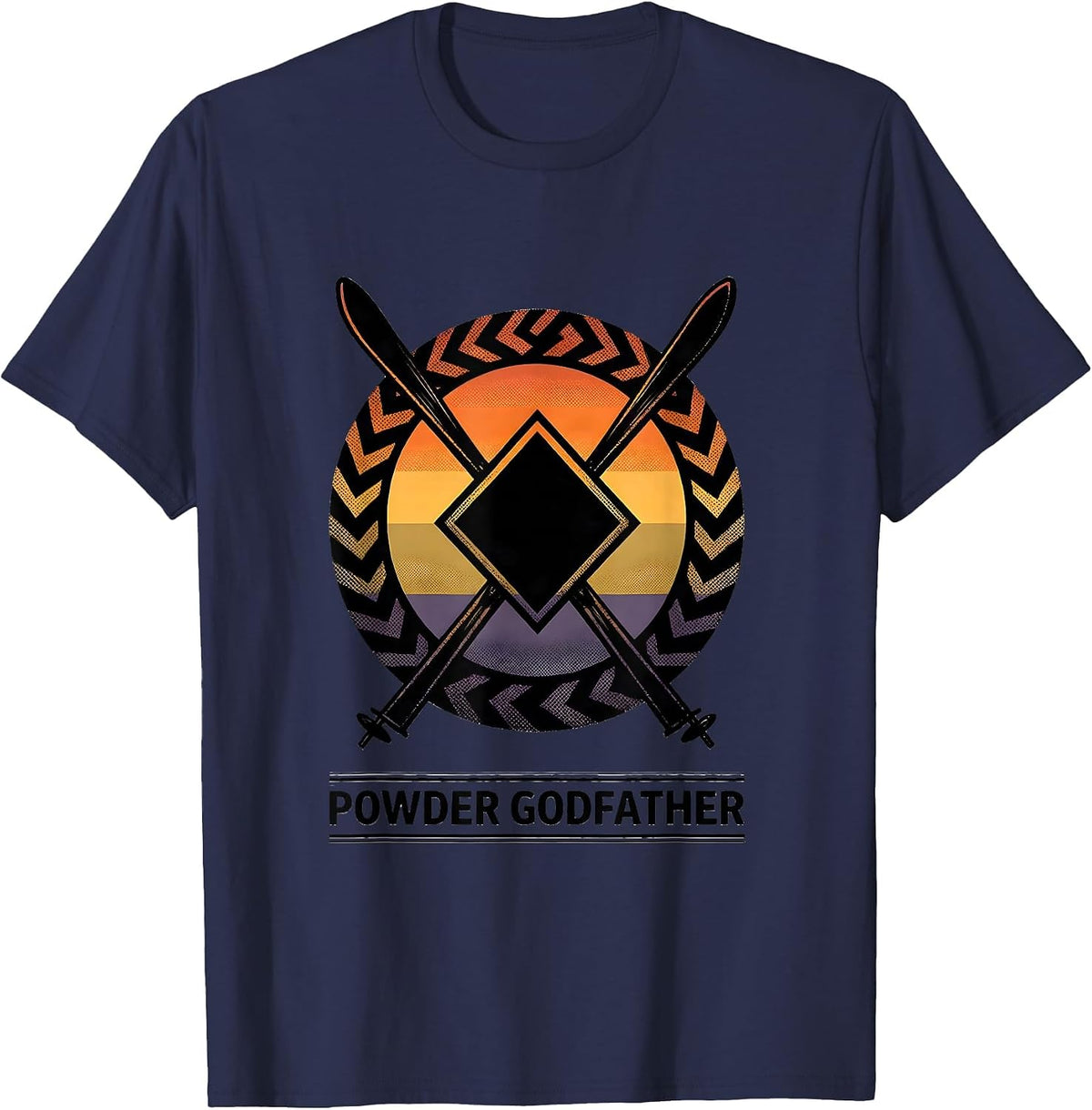 Men's Powder Godfather Bold Black-Diamond Ski Humor Ski Dad Gift T-Shirt - Navy Blue