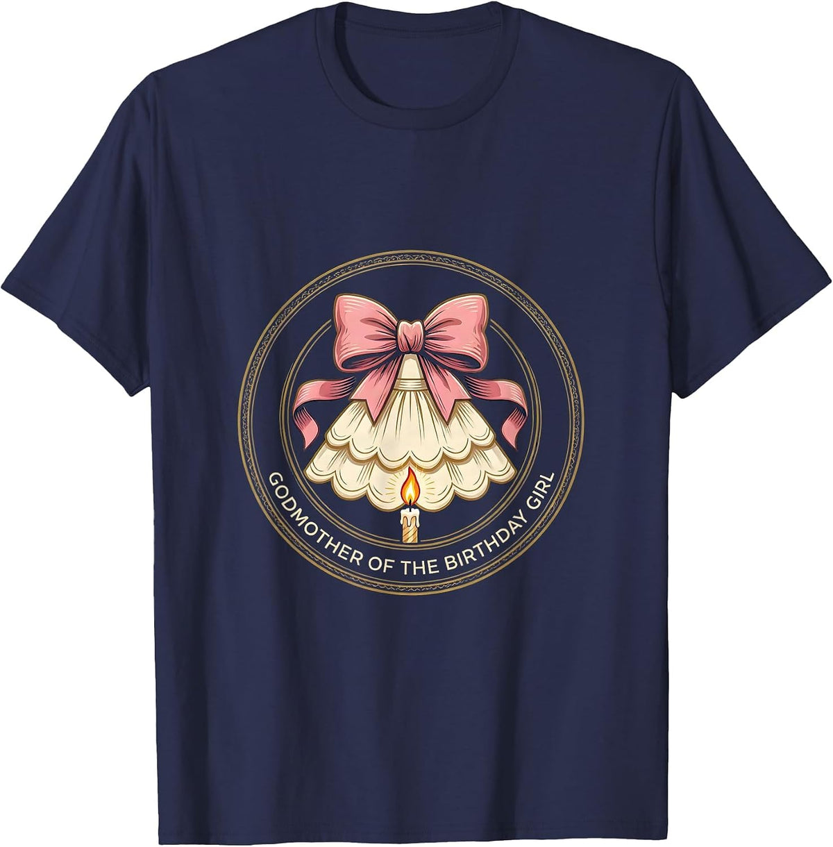 Men's Godmother Of The Birthday Girl Cute Pink Bow Family Matching T-Shirt - Navy Blue