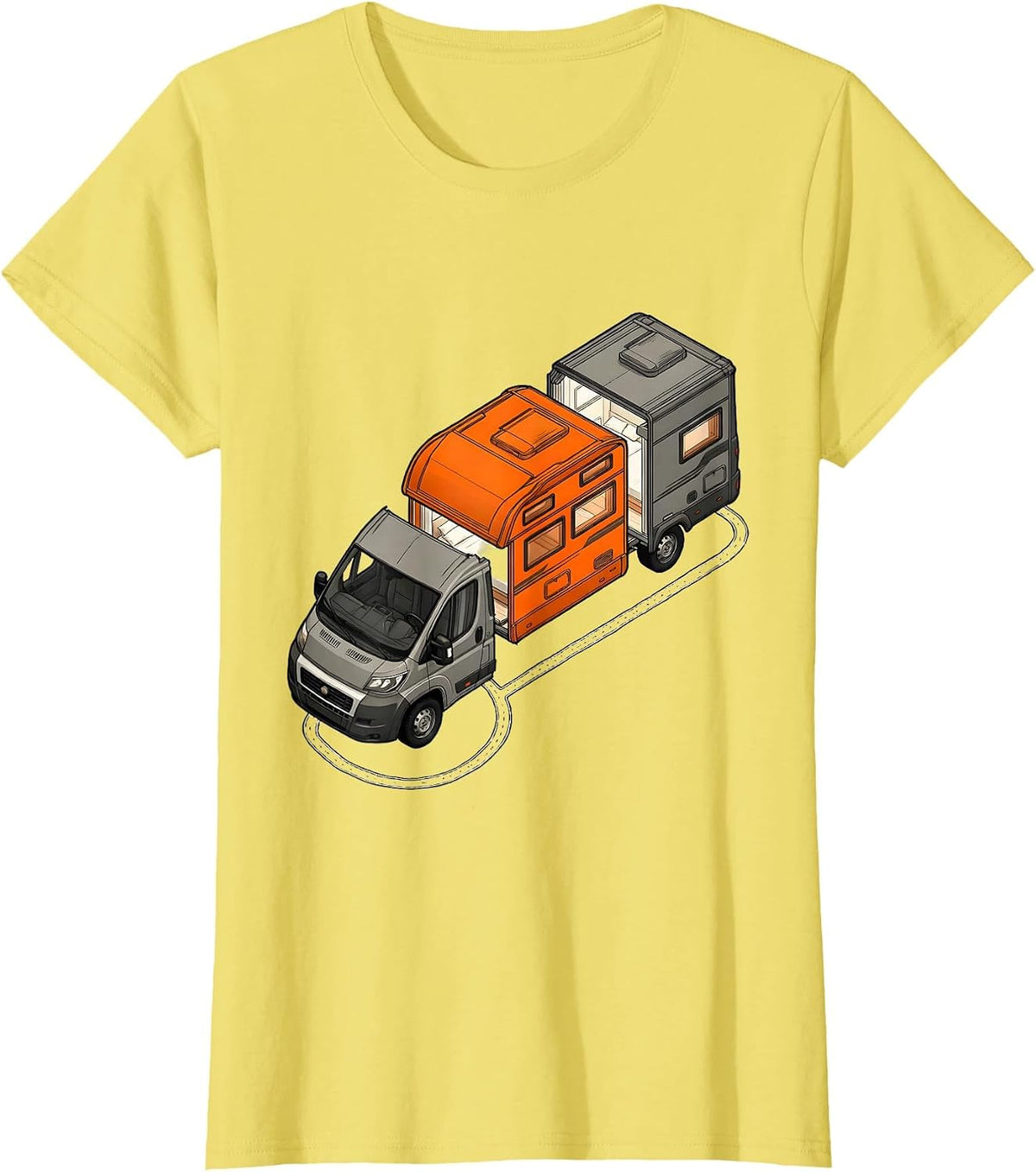 Women's Exploded Camper Van Retro Van Life Nomads T-Shirt - Lemon Yellow